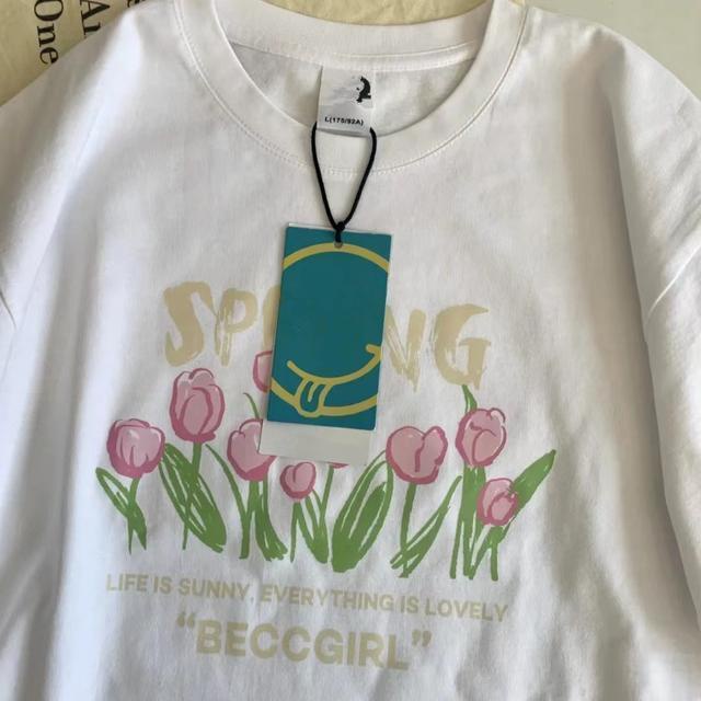 Áo thun COZOKC ngắn tay dáng rộng in hình hoa tulip thời trang