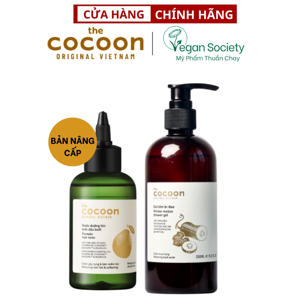 Combo gel tắm bí đao cocoon 300ml + Nước dưỡng tóc tinh dầu bưởi pomelo 140ml - Vegan Society