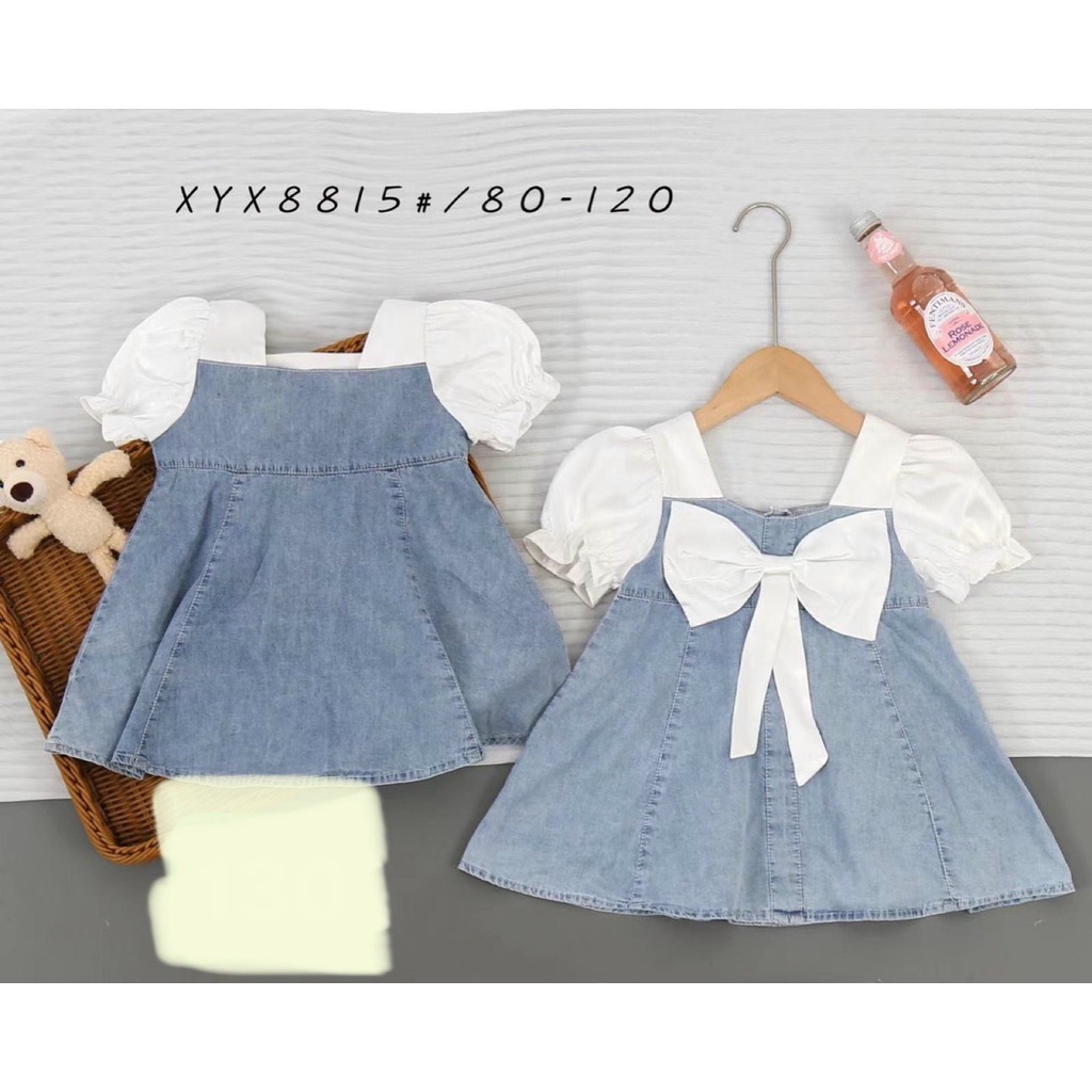 Đầm jean phối nơ cho bé gái - 8-18kg
