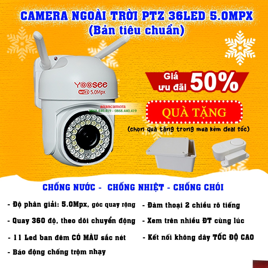 ComBo YOOSEE Kèm Thẻ Nhớ 64GB - Camera PTZ Ngoài Trời Mini 36 LED 5V MẪU MỚI