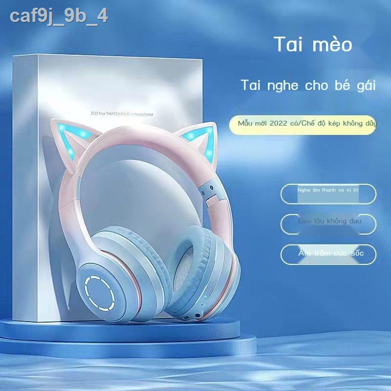﹉ ◘□✈Tai nghe Bluetooth gắn trên đầu không dây tai mèo dạ quang 9D loa siêu trầm game thể thao karaoke điện thoại di độn