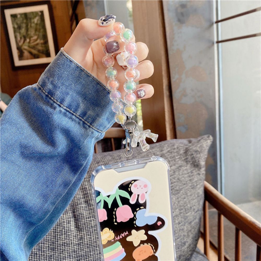 Ốp Điện Thoại TPU Mềm Tráng Gương Họa Tiết Gấu Hoạt Hình Kèm Dây Đeo Cho IPhone 14 13 12 11 Pro Max