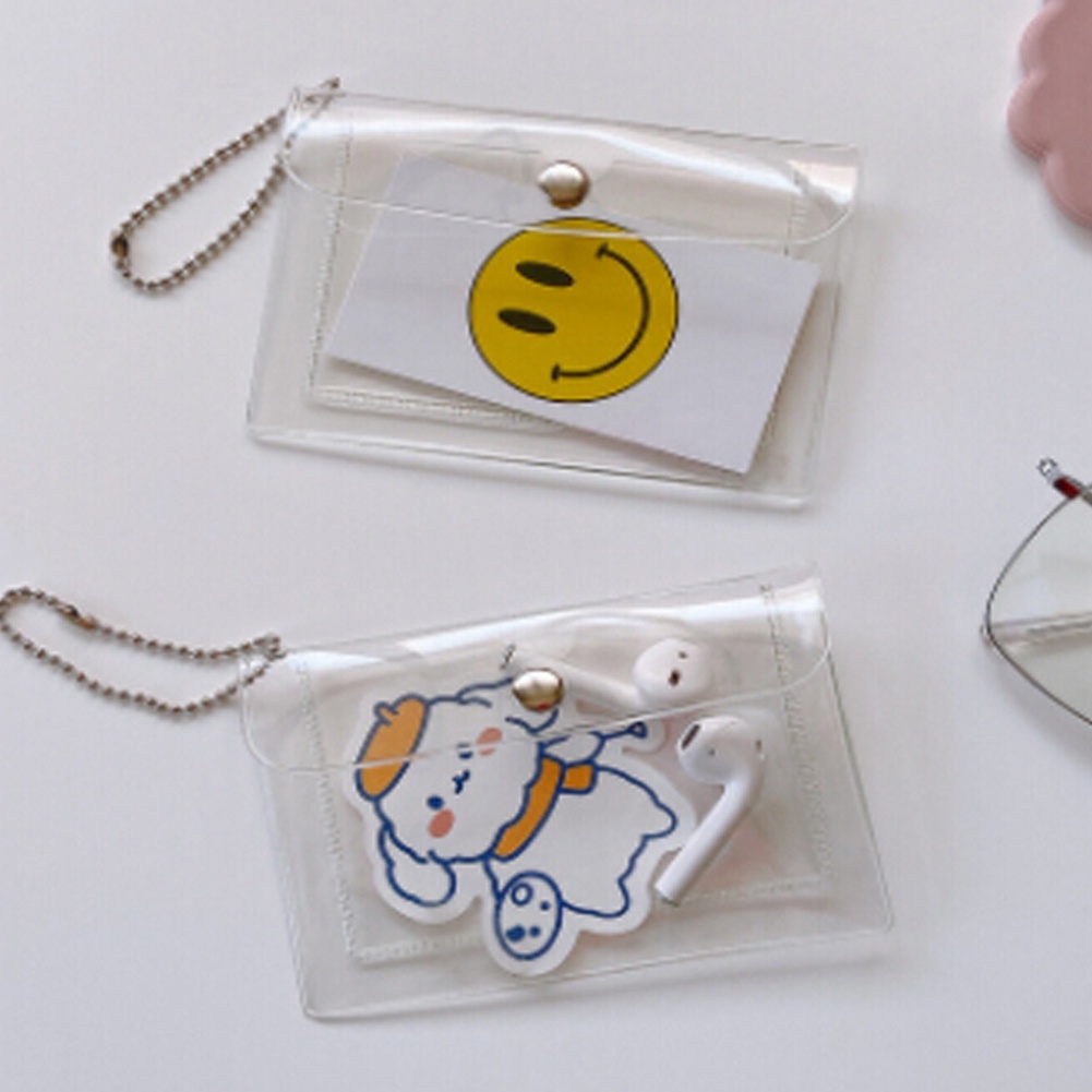 Túi Đựng Tiền Xu Mini Bằng PVC Trong Suốt Chống Nước Chống Rách Có Nút Gài Và Dây Xích JP5