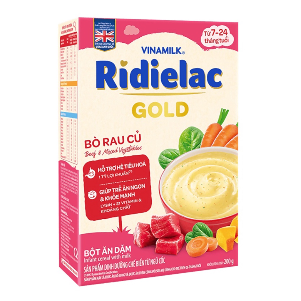 Bột Ăn Dặm Vinamilk Ridielac Gold Đủ Các Vị Hộp 200g