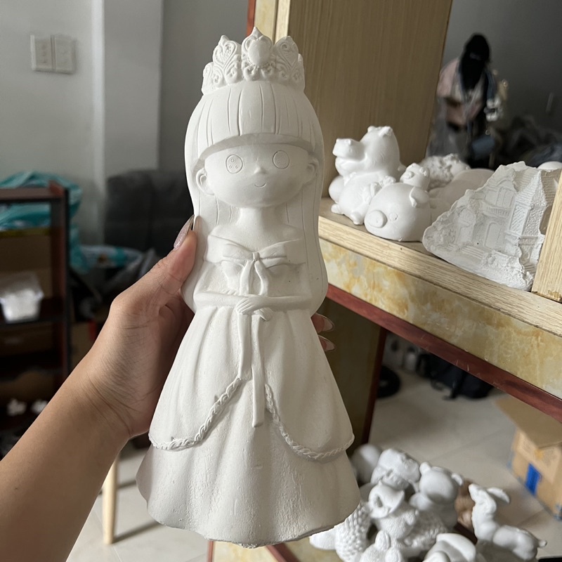 Tô Tượng Thạch Cao Màng Công Chúa Size Đại 18-24cm Kèm Màu Cọ Khay Pha Màu Tượng Thạch Cao Gấu Pooh