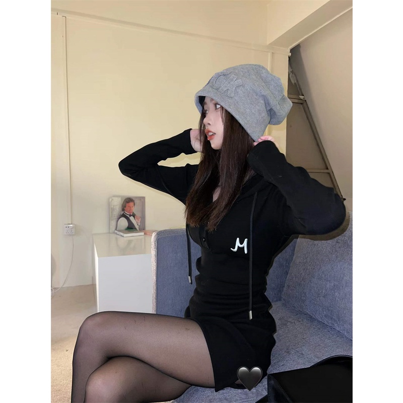 Đầm Dệt Kim Tay Dài Có Mũ Trùm Thiết Kế Mới Thời Trang Theo Phong Cách Hàn Quốc Cho Nữ