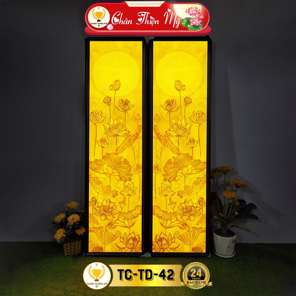 Hào Quang Phật Hoa Sen In Tranh Trúc Chỉ Bộ Đôi CHÂN THIỆN MỸ, Đèn Trang Trí Bàn Thờ, Treo Phòng Thờ TC-TD-42