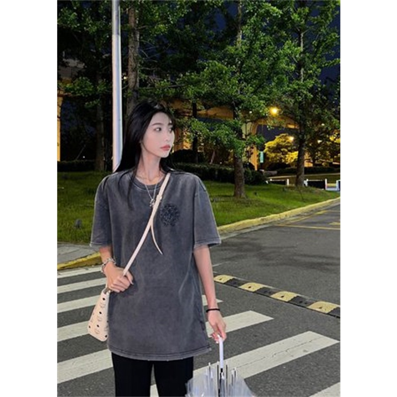 Chrome - - - Áo Thun Tay Ngắn Cổ Thuyền Đính Đá Cổ Điển Màu Sắc hot drill to do oldKem Dưỡng Da Ghjdsnn Chất Lượng Cao