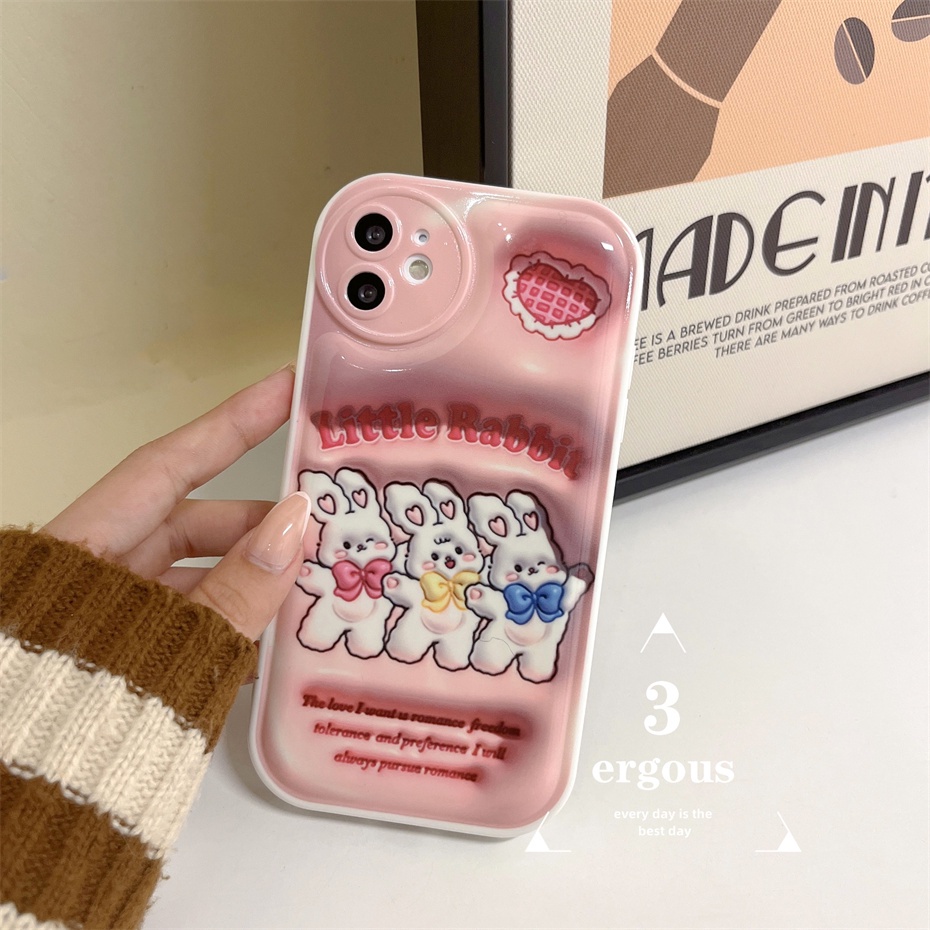 3D VisionỐp Điện Thoại Mềm In Hình Thỏ Hoạt Hình Bảo Vệ Ống Kính Máy Ảnh Cho iPhone 14 13 12 11 Pro Max SE2020 X XR Xs Max 7 8 Plus