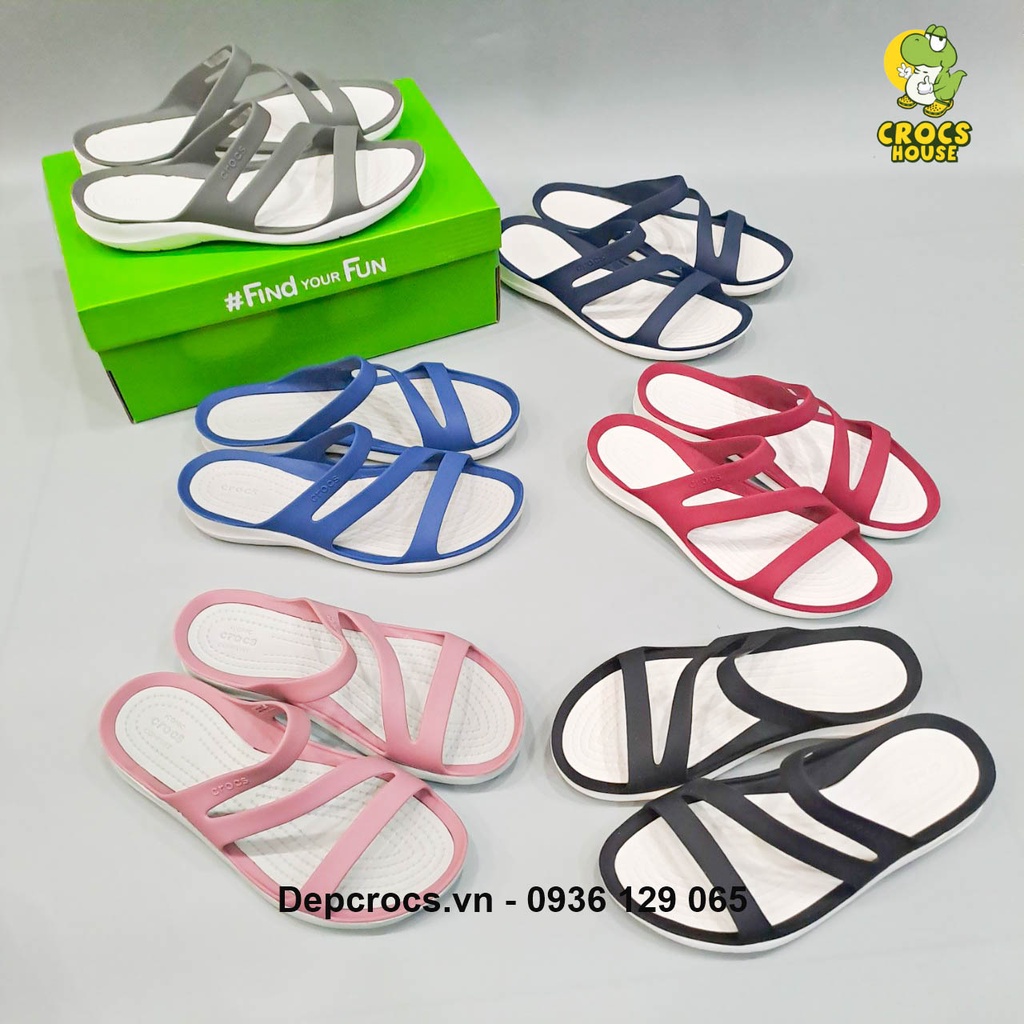 Dép crocs nữ quai ngang nhựa cao cấp, dép quai ngang crocs swiftwater nữ giá rẻ 3 quai - Crocs house