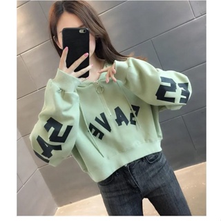 Image of Vallina - Save Crop Hoodie Sweater Outerwear Oversize Ziper Ring Remaja Wanita Korean Style Premium