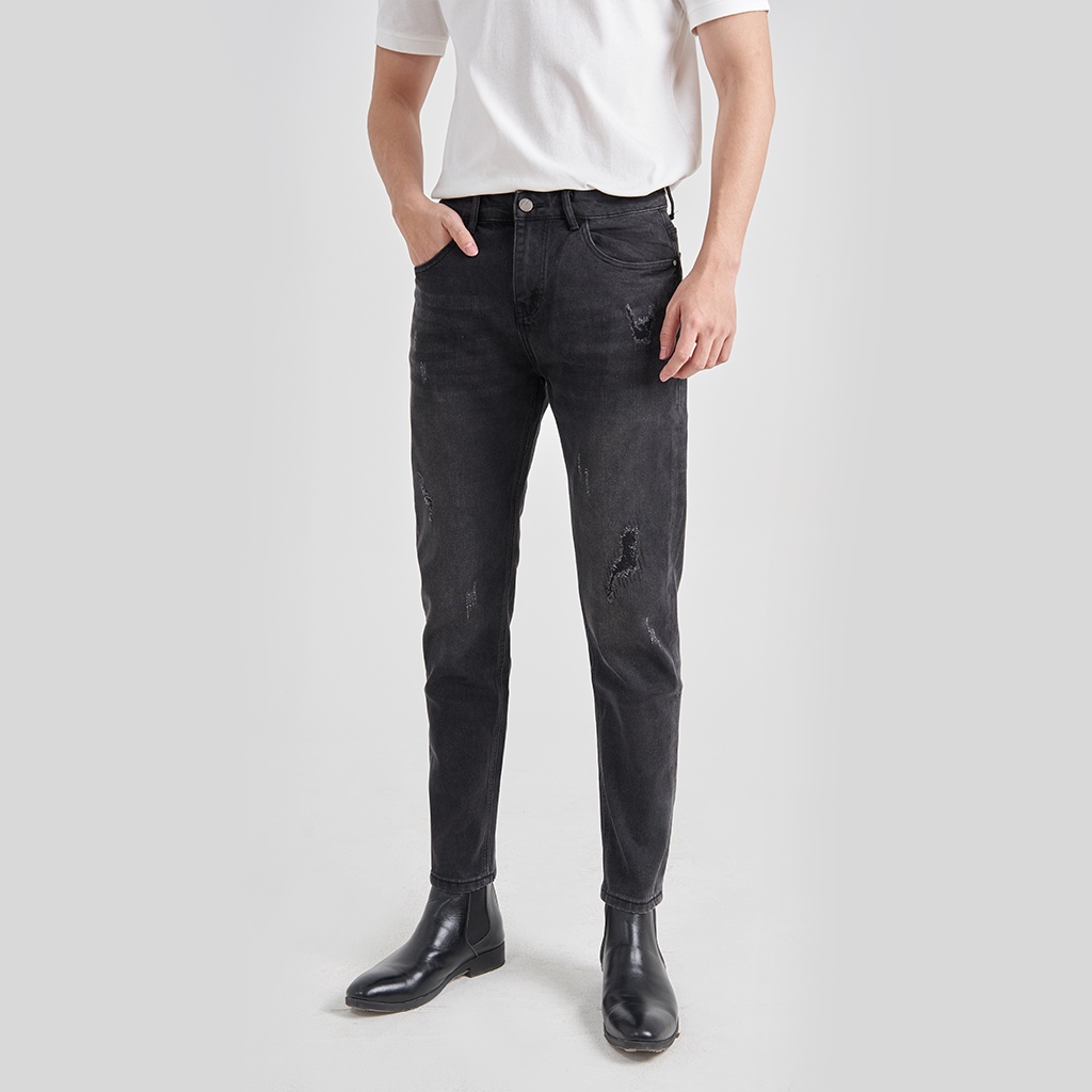 Quần Jean Nam Local Brand KRIK Dáng Slimfit Hàn Quốc, Màu Đen Rách Xước QJ0379