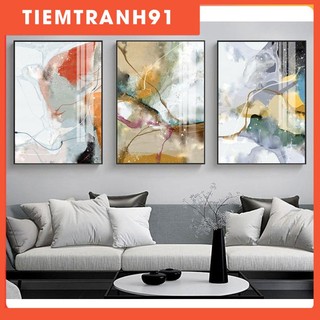 Tranh treo tường | Tranh bộ 3 bức trừu tượng Abstract Minimalist wall art, Geometric Gold art, gold painting
