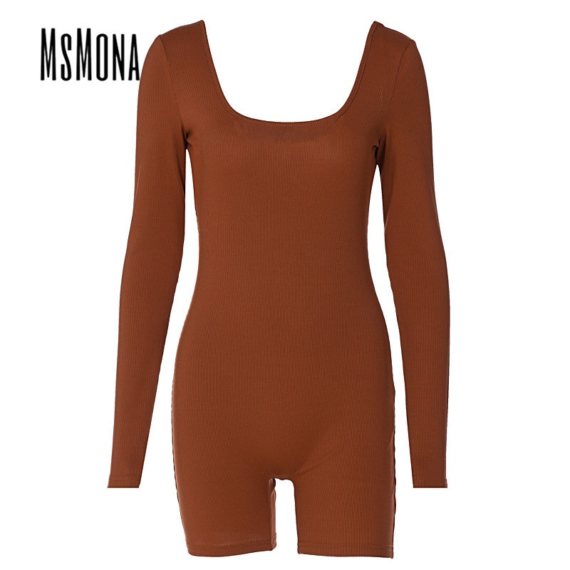 MsMona Jumpsuit Tay Dài Cổ Chữ U Màu Trơn Thời Trang 2023 Quyến Rũ Cho Nữ