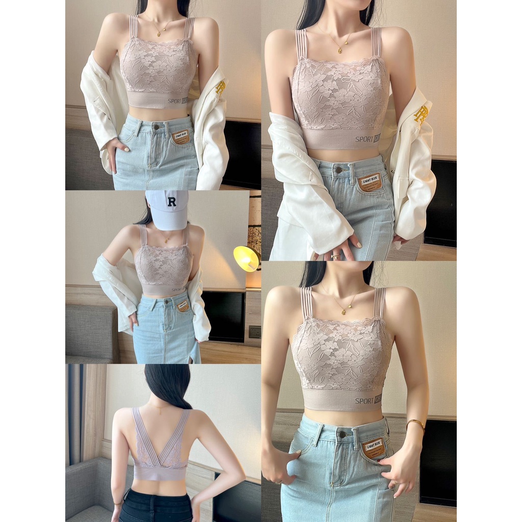 Áo Ngực Không Gọng Phối Ren Có Mút Nâng Ngực Chống Chói Phong Cách Mới Quyến Rũ Dành Cho Nữ