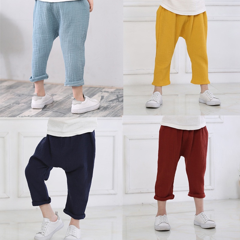 Quần Dài Chống Muỗi Vải Cotton Lanh Mỏng Thoáng Khí Màu Sắc Đơn Giản Thời Trang Mùa Hè Cho Bé