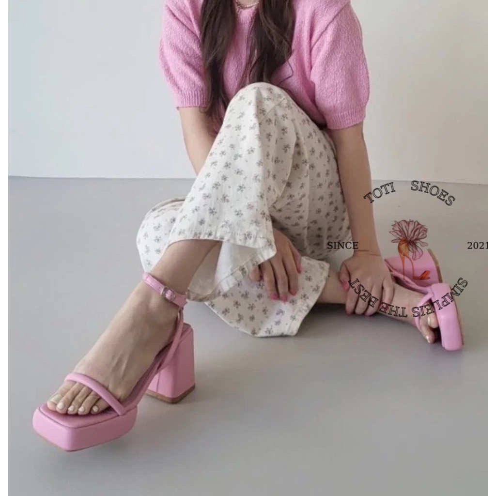 GIÀY THỜI TRANG TOTIIE STORE - SANDAL CAO GÓT MŨI VUÔNG ĐÚP CAO - GUỐC NỮ QUAI NGANG MẢNH G2302120