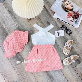 Set quần áo 3 ct (áo chéo + cv gu + mũ ) cho bé gái