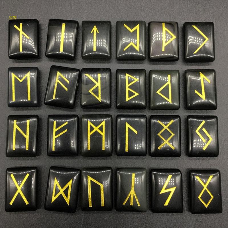 Sun Đá Obsidian Tumble Viking Runes Bùa Hộ Mệnh