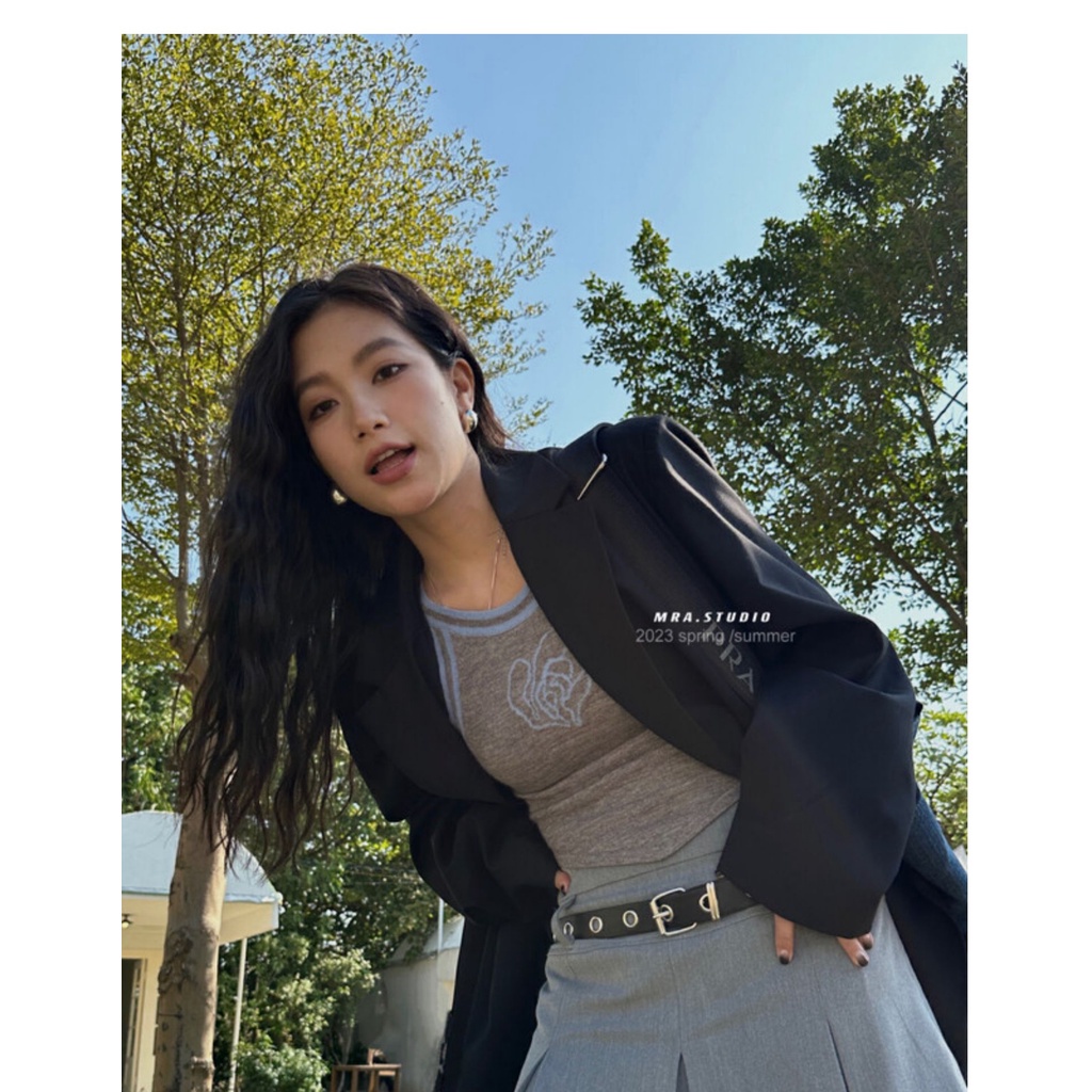 áo croptop trễ vai tay lỡ dệt kim hoạ tiết hoa hồng thêu thiết kế hợp thời trang