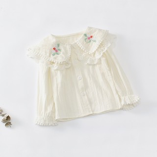 Áo thun LUCKYCANDY tay dài bằng cotton màu trắng cho bé gái 0-6 tuổi
