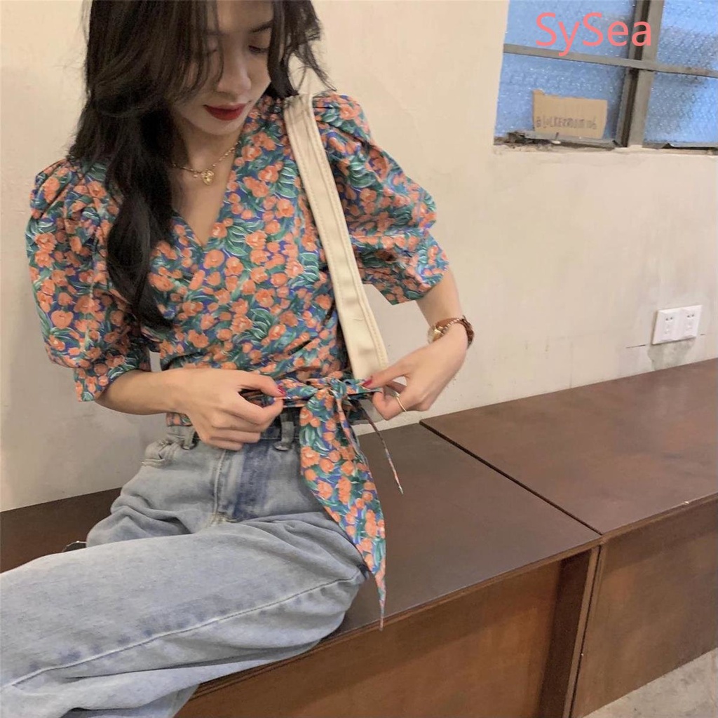 Plus Áo Kiểu Tay Phồng Họa Tiết Hoa Thời Trang Mùa Hè Pháp