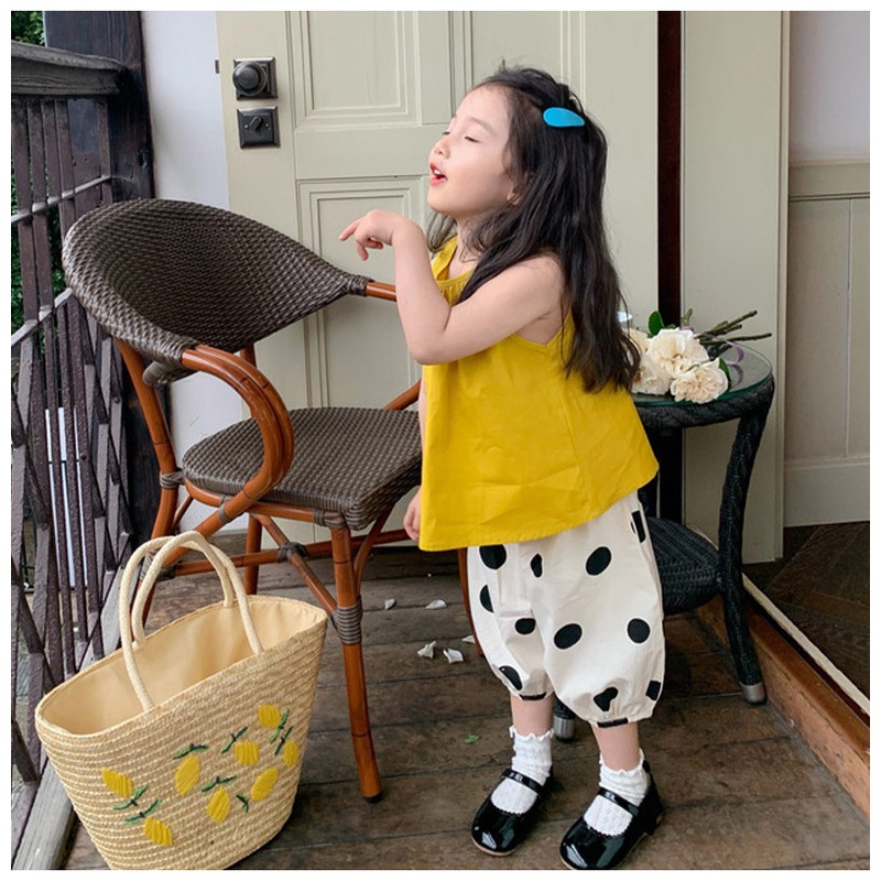 Set đồ IQ ANGEL gồm áo không tay và quần dài chấm bi thời trang dành cho bé gái