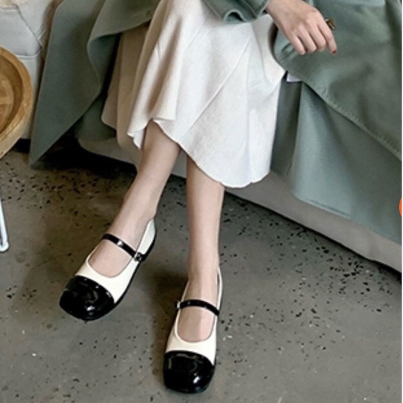 [ Lùi 1 size] Giày nữ Mary Jane chất đẹp mũi pha da bóng xinh xắn