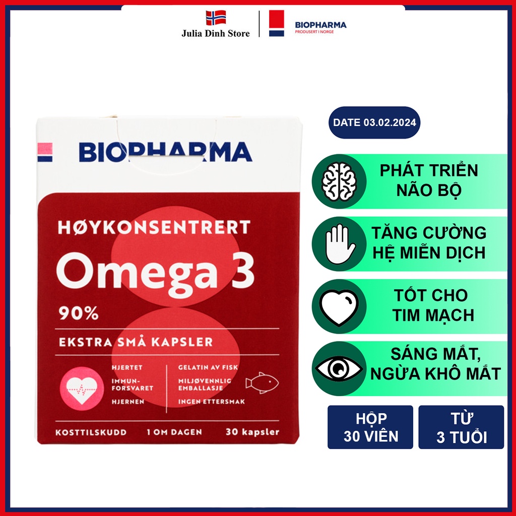 Dầu cá cô đặc Omega 3 Hoykonsentrert BIOPHARMA - hộp 30 viên