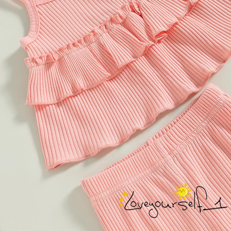 Bộ Áo Hai Dây Nhiều Lớp Phối Bèo + Quần Ống Loe Màu Trơn Thời Trang Mùa Hè Cho Bé Gái B930G