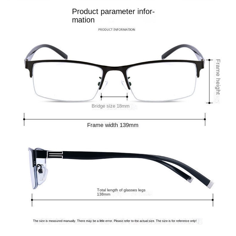 【-0°~-600°Kính Chống Tia Sáng Xanh Nửa Gọng Thời Trang Công Sở Cho Nam