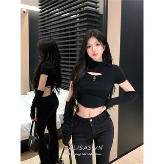 Áo Croptop Cổ Cao Màu Trơn Phong Cách Hàn Quốc Thời Trang Cho Nữ