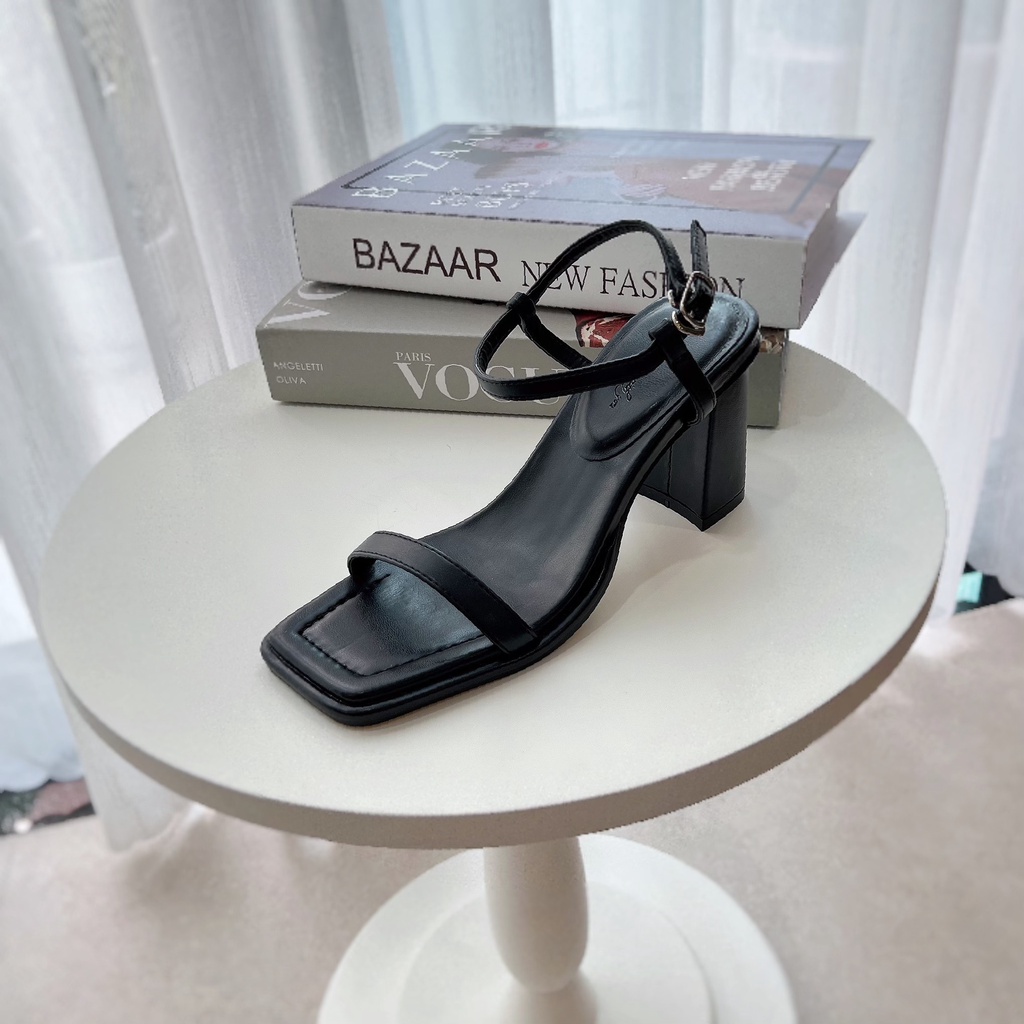 Sandal nữ cao gót 7 phân, sandal gót vuông lót talog đàn hồi êm chân GCL127