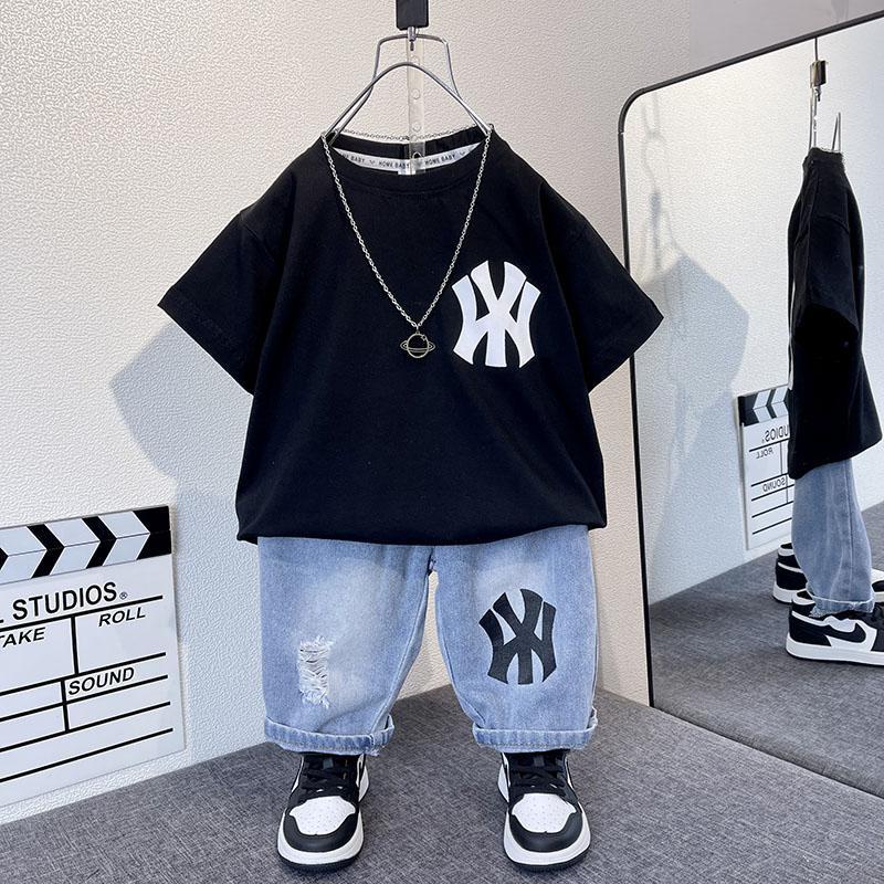 Set Áo Thun Tay Ngắn + Quần Short Denim Mỏng Thời Trang Mùa Hè Hàn Quốc Mới 2023 Cho Bé Trai