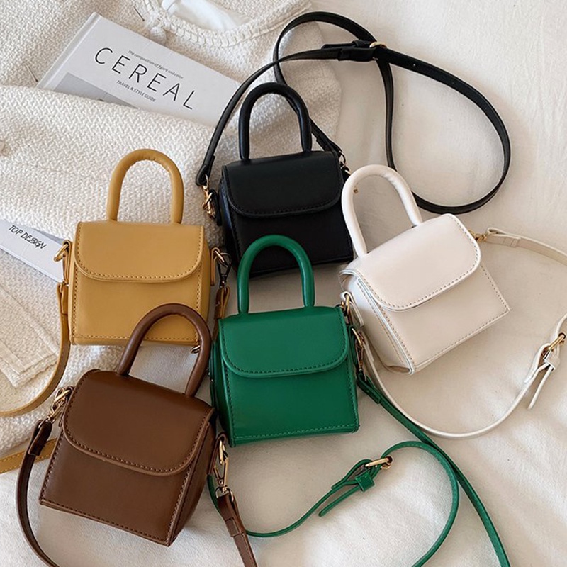 Túi Đeo Vai Khóa Nam Châm Màu Trơn Nhỏ Gọn Đa Năng Thời Trang Cho Nữ