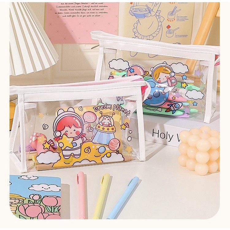 Túi Đựng Bút Trong Suốt Họa Tiết Hoạt Hình Đáng Yêu Túi Tam Giác