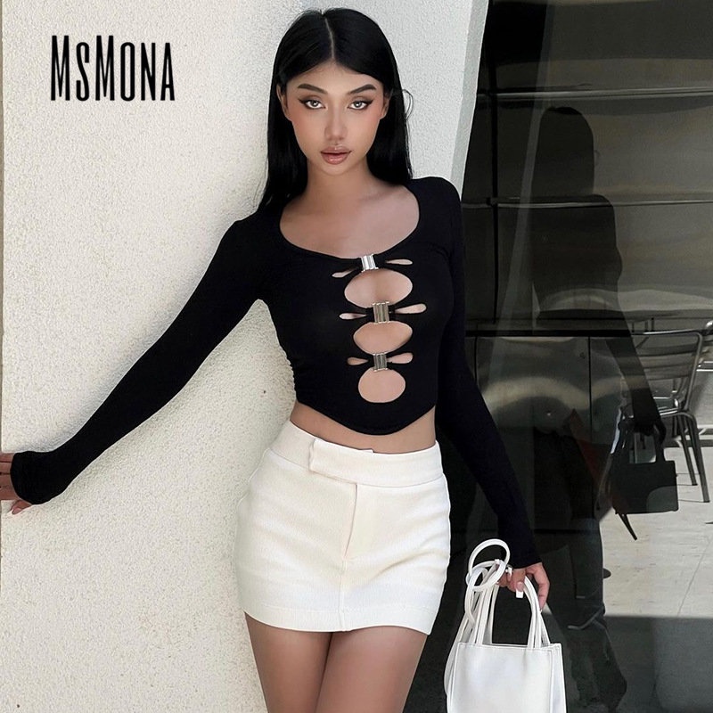 Áo Thun Tay Dài Cổ Tròn Màu Trơn Dáng Ôm Thời Trang 2023 Cho Nữ