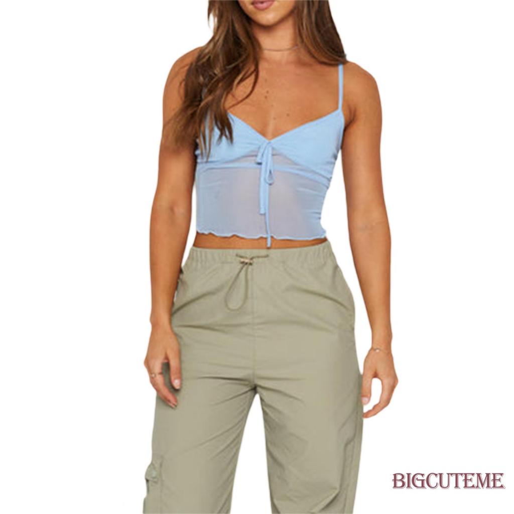 Áo Hai Dây Cổ Chữ V Màu Sắc Thời Trang Mùa Hè Cho Nữ