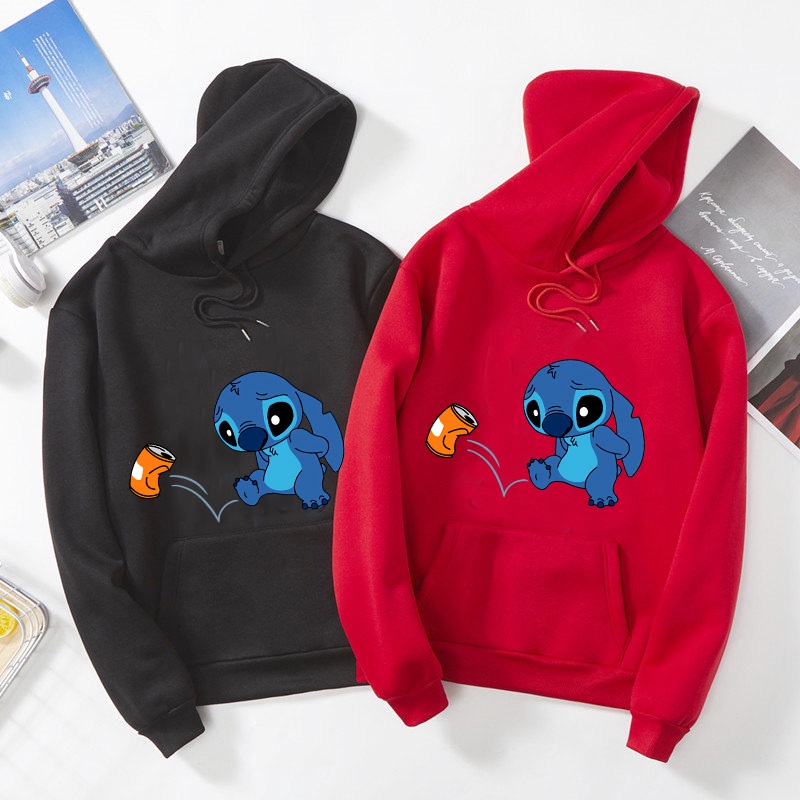 Áo Hoodie Dày Dặn Dáng Rộng In Họa Tiết Hoạt Hình Disney Stitch Thời Trang Đường Phố Cho Nam Và Nữ