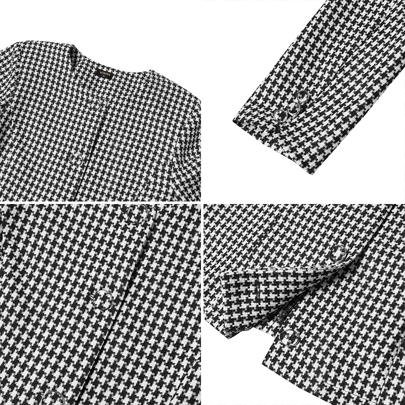 Áo khoác blazer VONDA tay dài phồng cổ tròn in caro phối hàng nút phong cách Hàn Quốc thời trang cho bạn gái