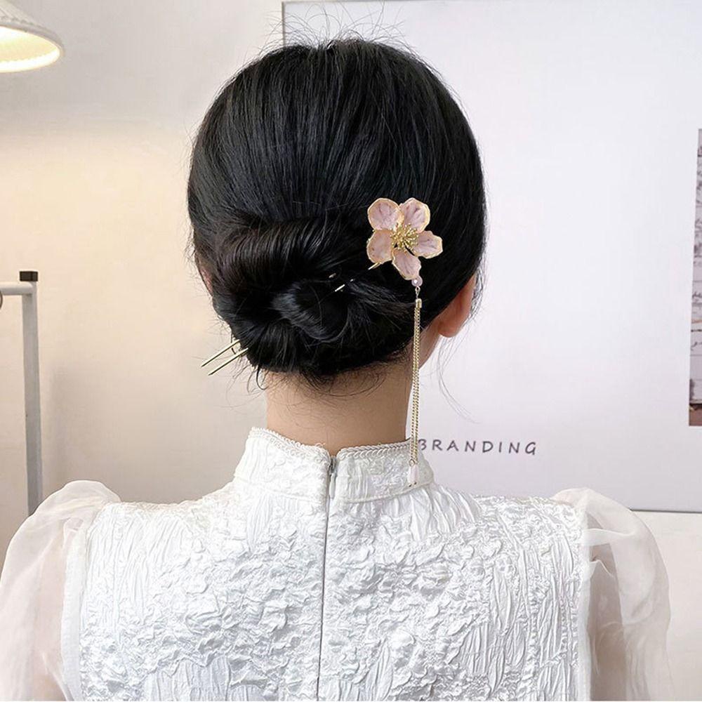 Trâm Cài Tóc Hình Chữ U Họa Tiết Hoa Phong Cách Trung Quốc Ngọt Ngào Dành Cho Nữ