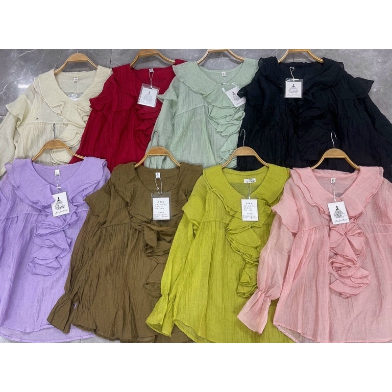 Áo Bèo Tơ Nhăn Phong Cách Hàn Quốc Tiểu Thư Xinh