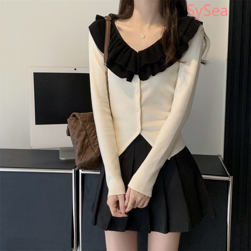 Áo Kiểu Cổ Chữ V Phối Bèo Thời Trang Mùa Xuân Cho Nữ