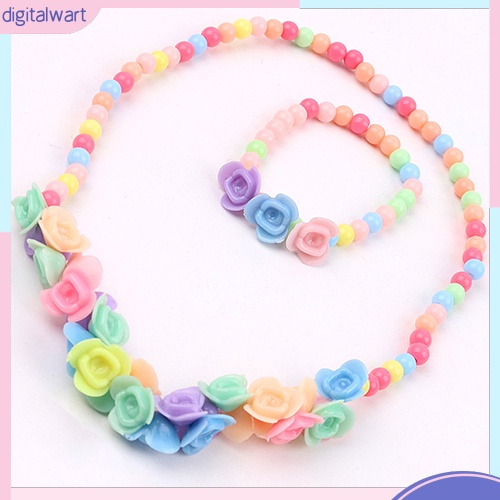 Bộ Trang Sức Vòng Cổ / Vòng Tay Chuỗi Hạt / Hoa Nhiều Màu 2 Trong 1 Thời Trang Dự Tiệc Cho Bé Gái