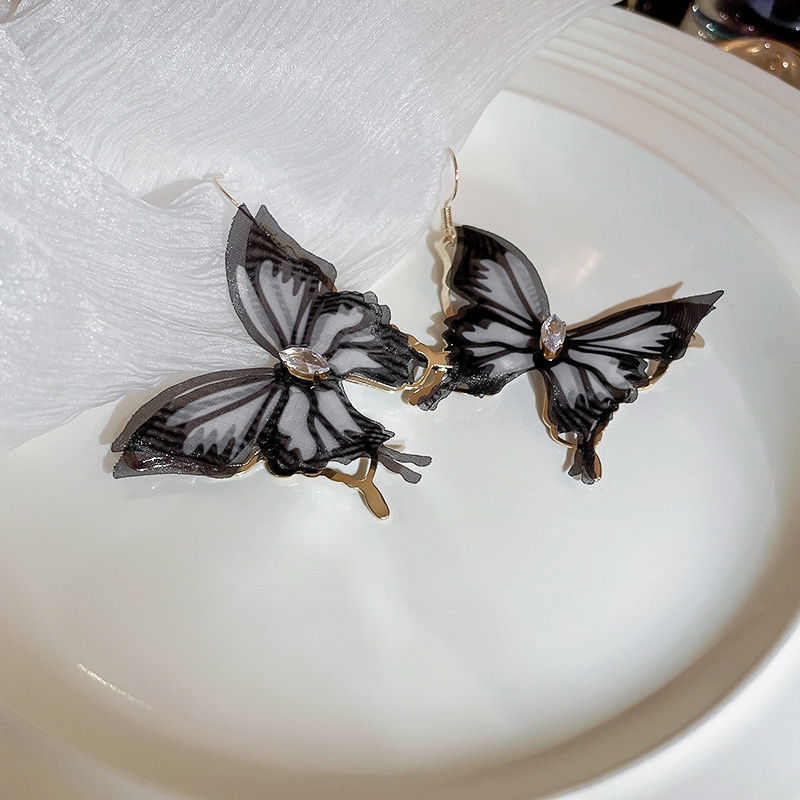 Bông Tai Trong Suốt Hình Bướm Bằng Tulle Đính Kim Cương Giả Sáng Tạo Thời Trang