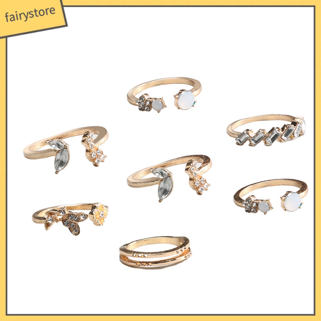 Set 1 / 7 Nhẫn Hở Đính Đá Lấp Lánh Chống Mài Mòn Thời Trang Cho Nữ