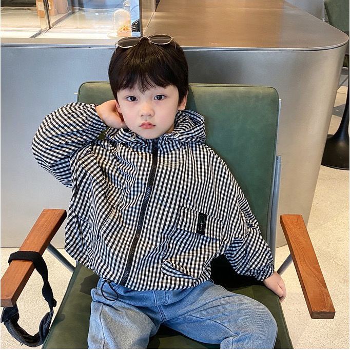 Hàng Mới Về Mới Áo Khoác Sơ Mi Caro Có Nón Thời Trang Cho Bé Trai