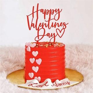 Topper mica Valentine đỏ chữ hoa + 1 tim