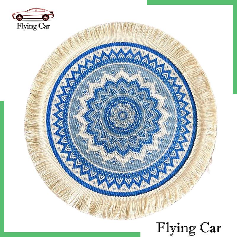 [Lzdjfmy2] Tấm Lót Tròn Đan Tay 33cm Phối Tua Rua Phong Cách Boho Trang Trí Bàn Nhà Bếp