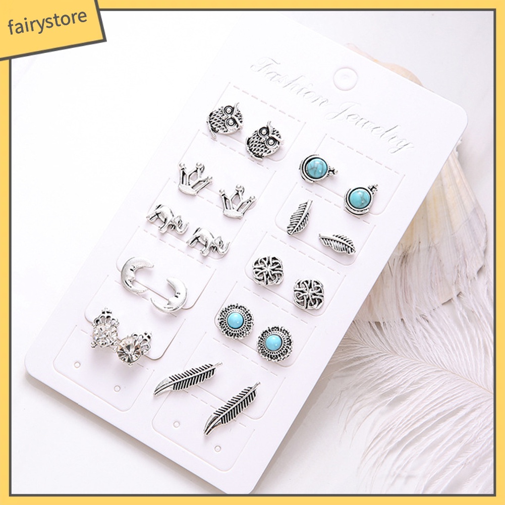 Set 10 Cặp Bông Tai Nữ Đính Đá Thời Trang